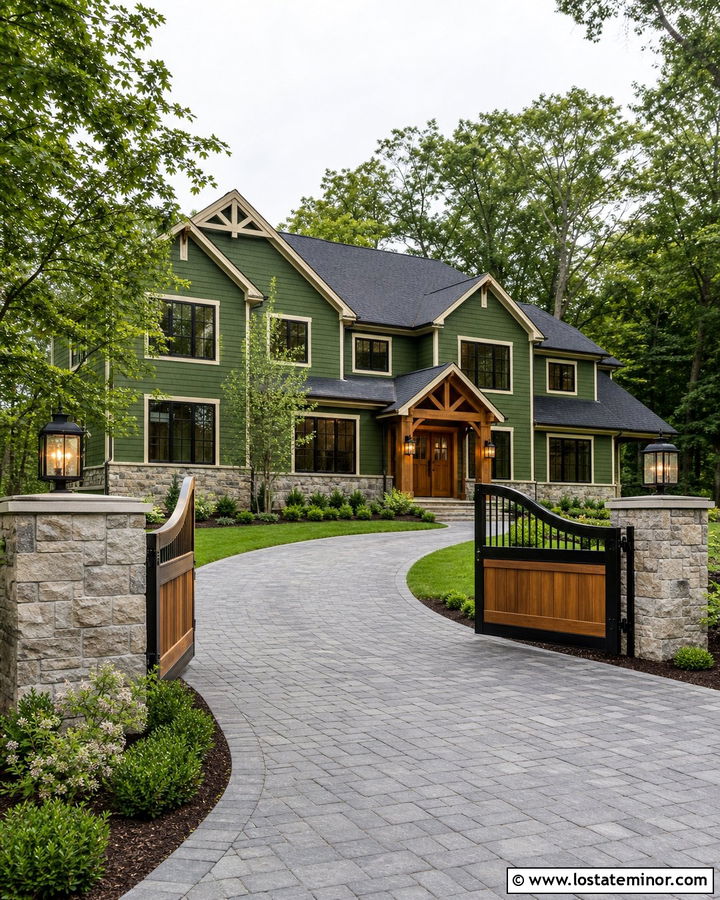 Moss Green House With Driveway Gate - 30 Moss Green House Design With Driveway Ideas