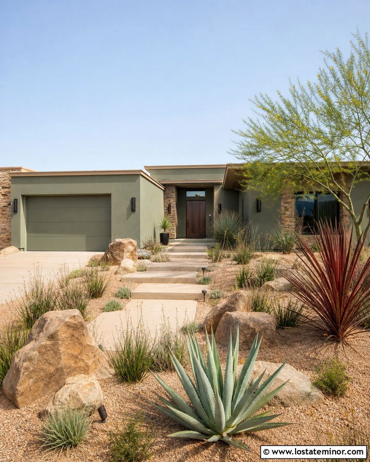 Moss Green House With Drought Tolerant Front Yard - 30 Moss Green House Design With Front Yard Ideas