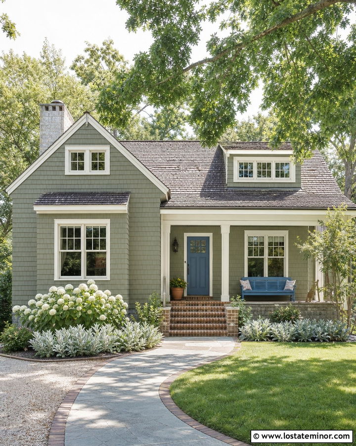 Moss Green House With Dusty Blue Entry Door - 30 Moss Green House Design With Entry Door Ideas