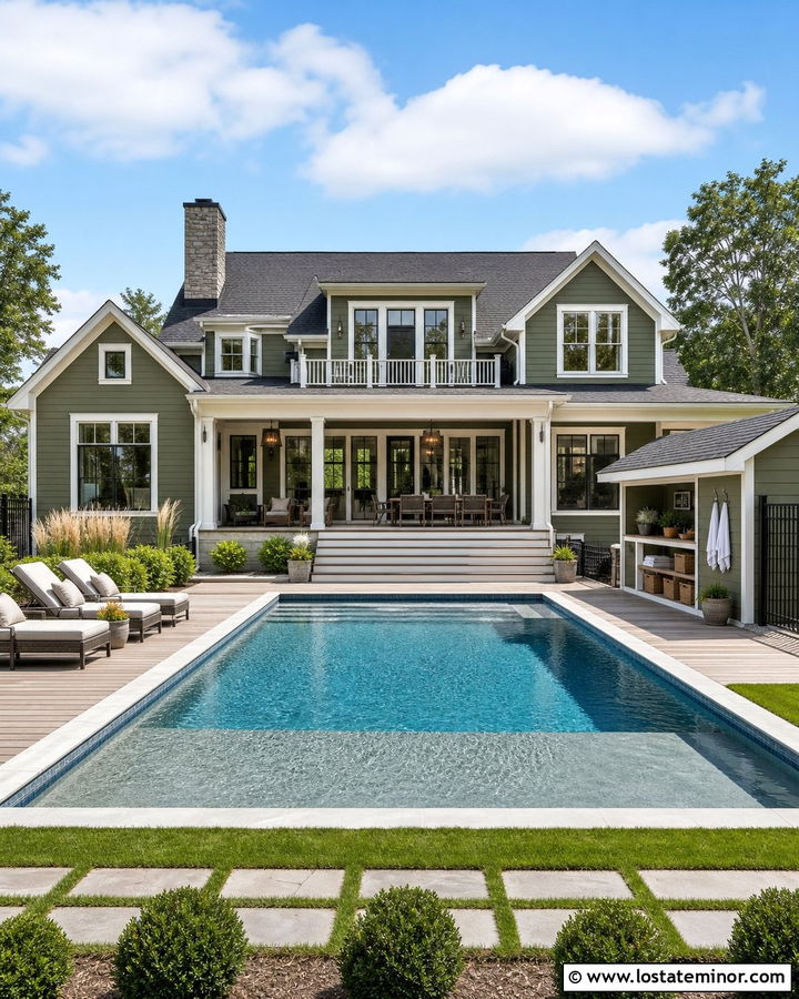 Moss Green House With Family Pool - 30 Moss Green House Design With Swimming Pool Ideas