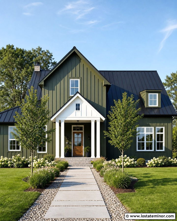 Moss Green House With Farmhouse Portico - 30 Moss Green House Design With Portico Ideas