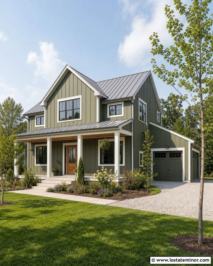 Moss Green House With Farmhouse Window Trim - 30 Moss Green House Design With Window Frames Ideas