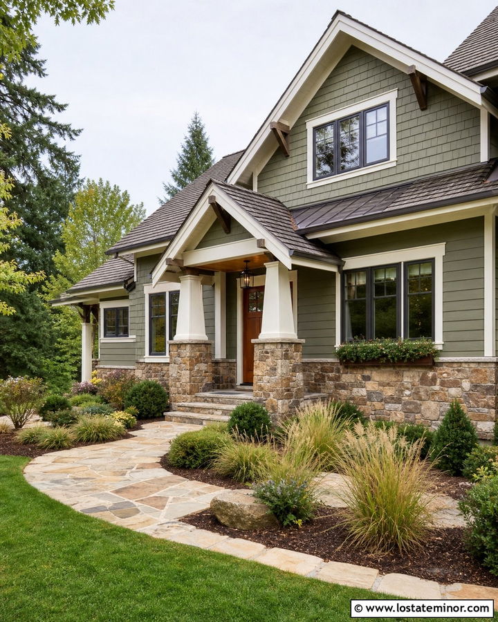 Moss Green House With Fieldstone Wainscoting - 30 Moss Green House Design With Wainscoting Ideas
