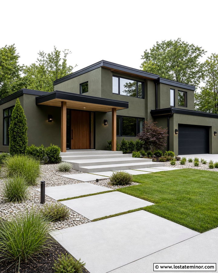 Moss Green House With Flat Roof Portico - 30 Moss Green House Design With Portico Ideas