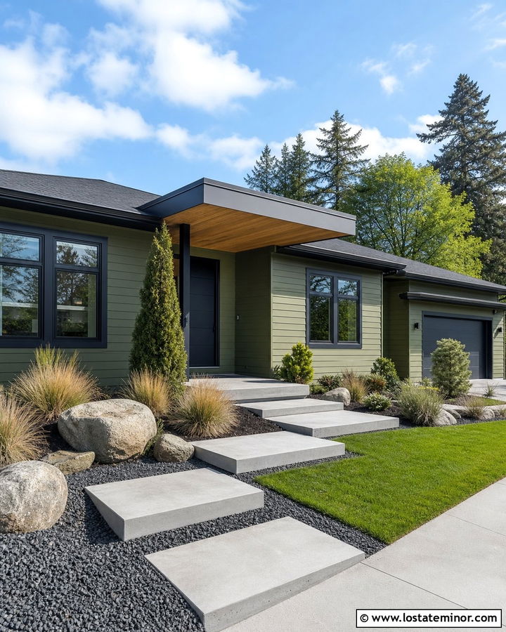 Moss Green House With Floating Concrete Steps - 30 Moss Green House Design With Steps Ideas