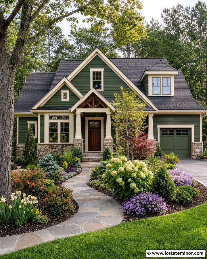 Moss Green House With Four Season Front Yard - 30 Moss Green House Design With Front Yard Ideas