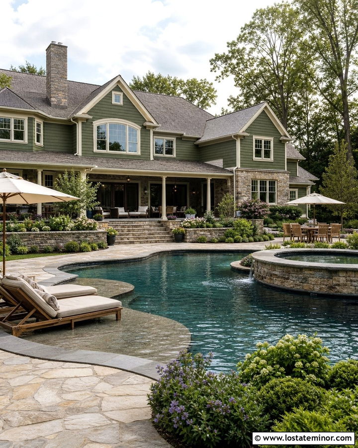 Moss Green House With Freeform Pool - 30 Moss Green House Design With Swimming Pool Ideas