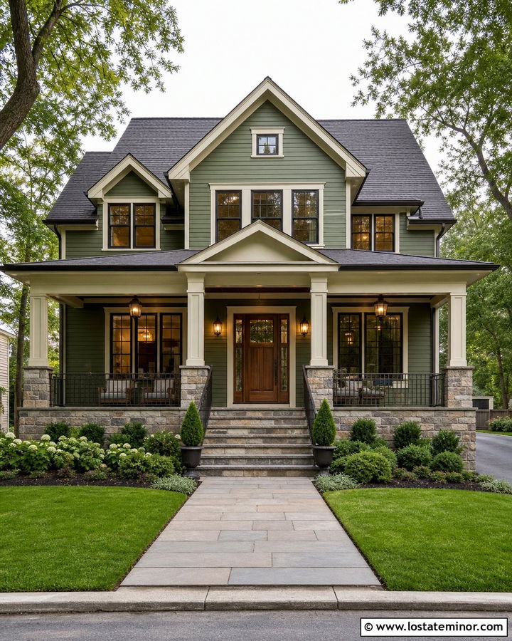 Moss Green House With Front Step Railings - 30 Moss Green House Design With Railings Ideas