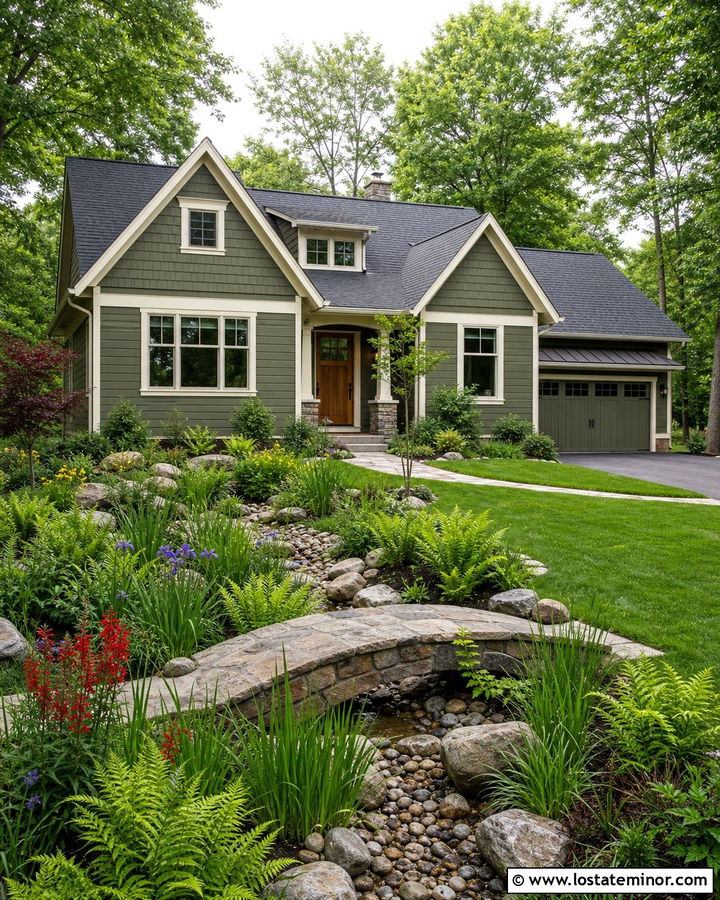 Moss Green House With Front Yard Rain Garden - 30 Moss Green House Design With Front Yard Ideas