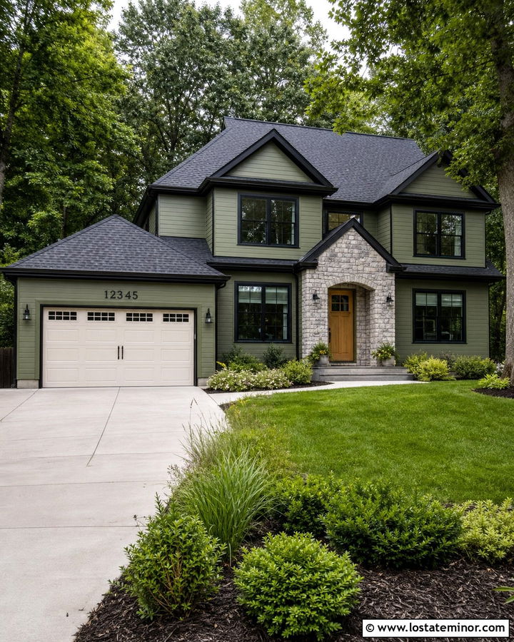 Moss Green House With Garage Door Numbers - 30 Moss Green House Design With House Numbers Ideas