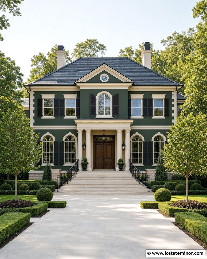 Moss Green House With Grand Front Steps - 30 Moss Green House Design With Steps Ideas