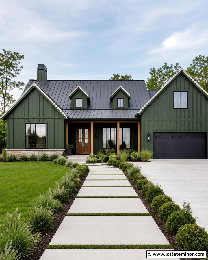 Moss Green House With Grass Joint Pavers - 30 Moss Green House Design With Walkway Ideas