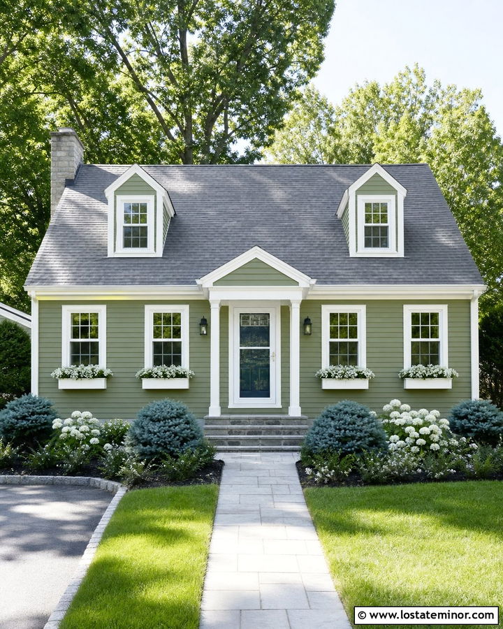 Moss Green House With Gray Roof And White Storm Door - 30 Moss Green House Design With Storm Door Ideas