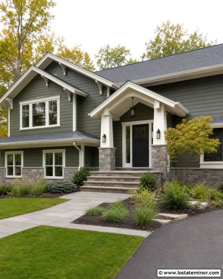 Moss Green House With Gray Stone Foundation - 30 Moss Green House Design With Accents Ideas