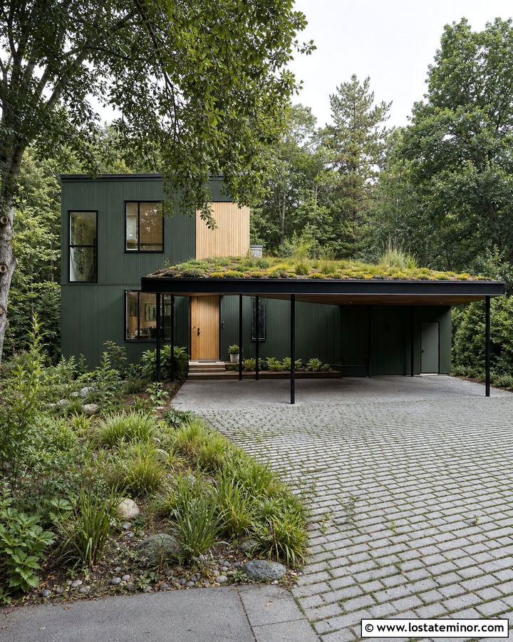Moss Green House With Green Roof Carport - 30 Moss Green House Design With Carport Ideas