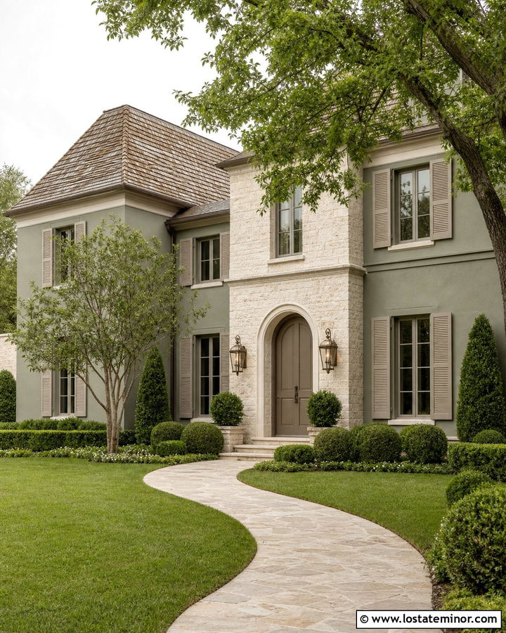 Moss Green House With Greige Front Door - 30 Moss Green House Design With Front Door Ideas