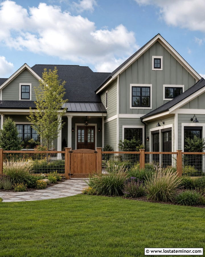 Moss Green House With Hog Wire Fence - 30 Moss Green House Design With Fence Ideas