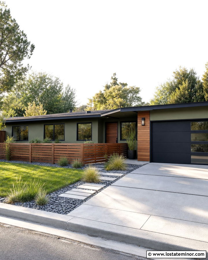 Moss Green House With Horizontal Wood Fence - 30 Moss Green House Design With Fence Ideas