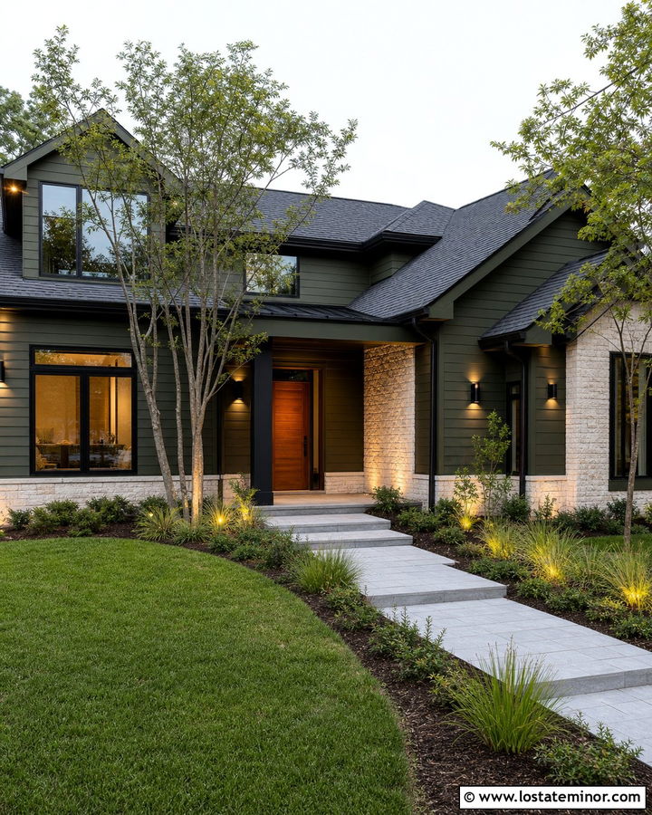 Moss Green House With Landscape Uplighting - 30 Moss Green House Design With Lighting Ideas