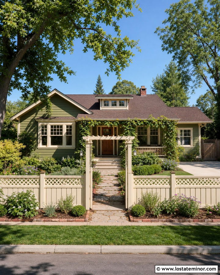 Moss Green House With Lattice Top Fence - 30 Moss Green House Design With Fence Ideas