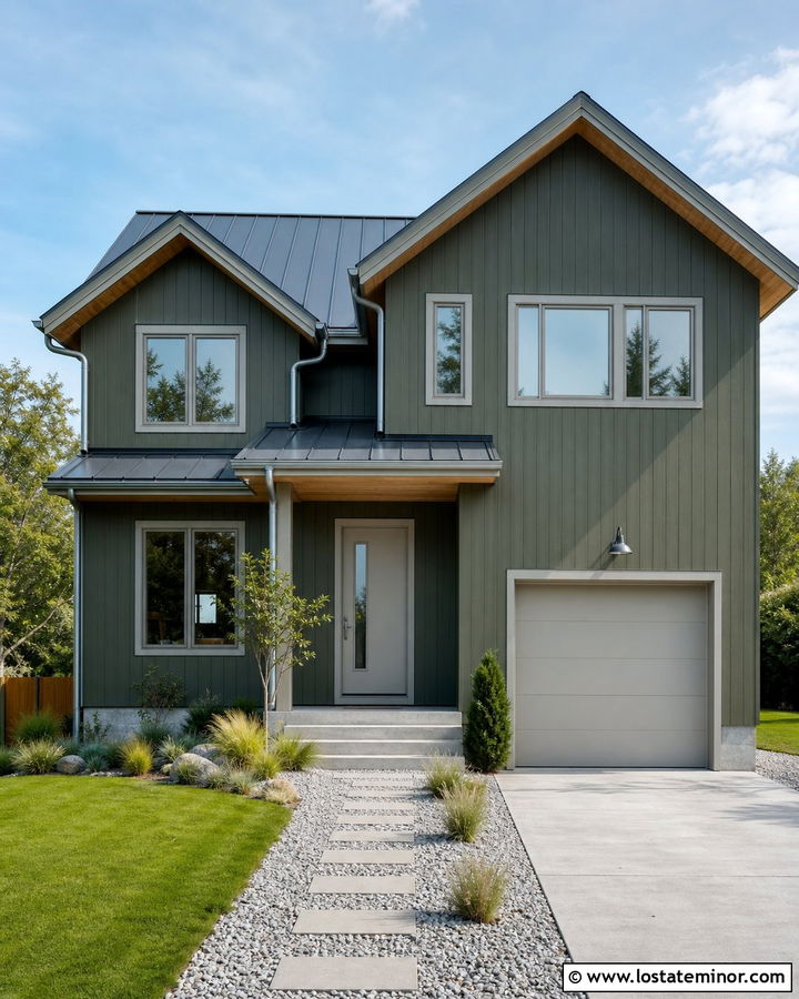 Moss Green House With Light Gray Entry Door - 30 Moss Green House Design With Entry Door Ideas