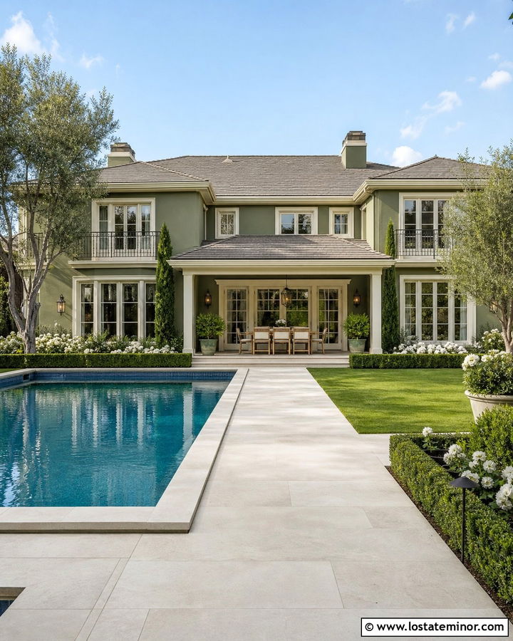 Moss Green House With Limestone Pool Deck - 30 Moss Green House Design With Swimming Pool Ideas
