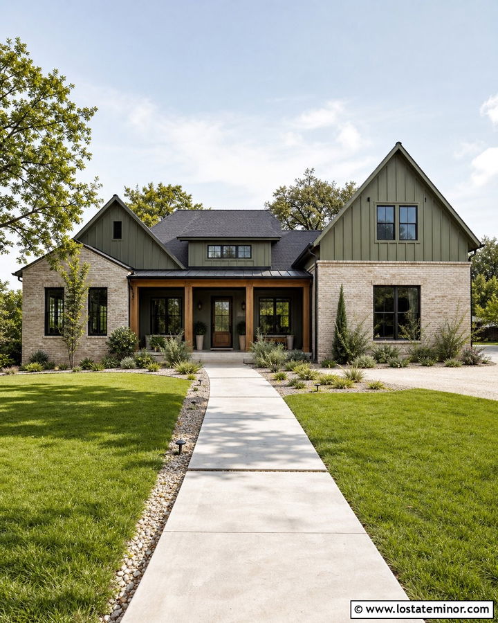 Moss Green House With Limewashed Brick And Black Storm Door - 30 Moss Green House Design With Storm Door Ideas