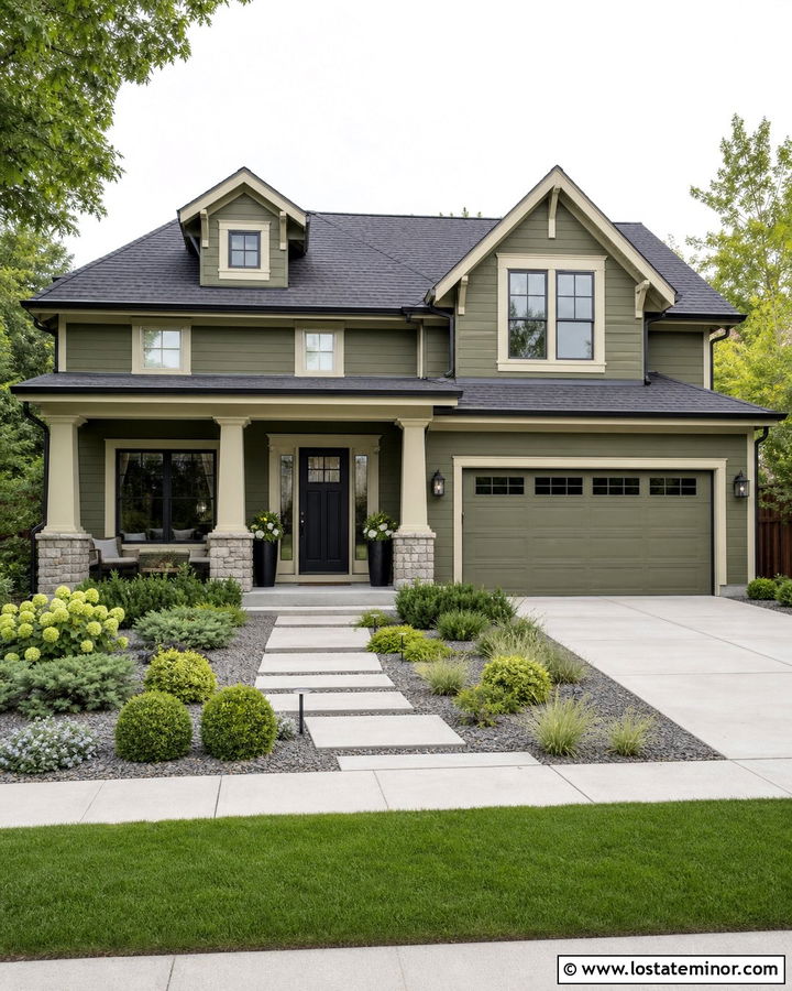 Moss Green House With Low Maintenance Front Yard - 30 Moss Green House Design With Front Yard Ideas