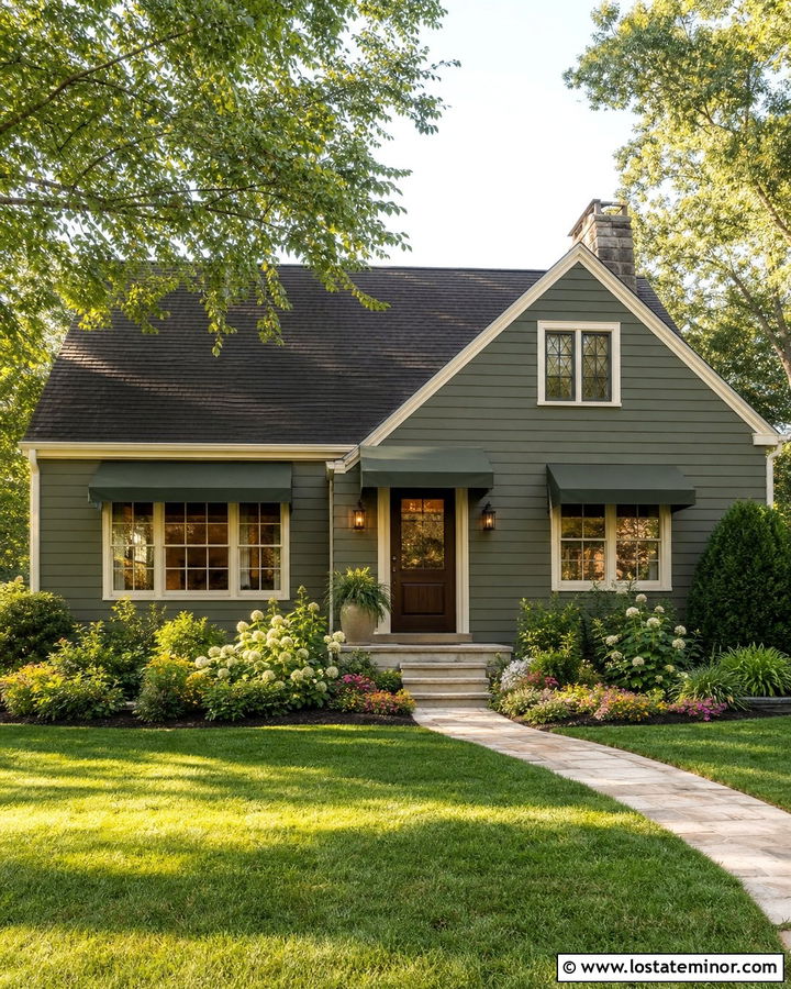 Moss Green House With Matching Green Awnings - 30 Moss Green House Design With Awning Ideas