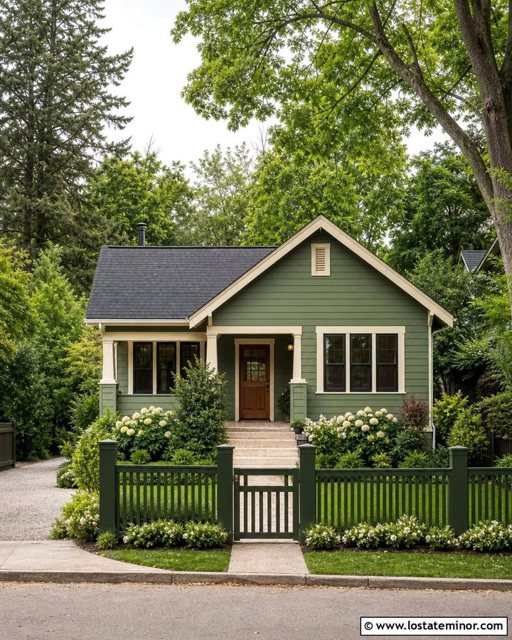 Moss Green House With Matching Green Fence - 30 Moss Green House Design With Fence Ideas