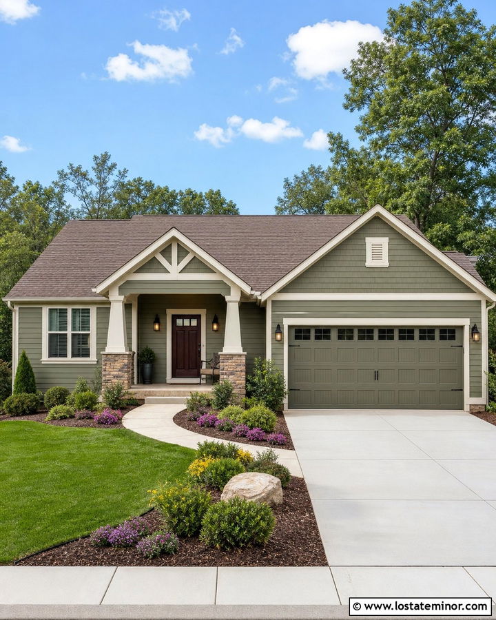 Moss Green House With Matching Green Garage Door - 30 Moss Green House Design With Garage Door Ideas