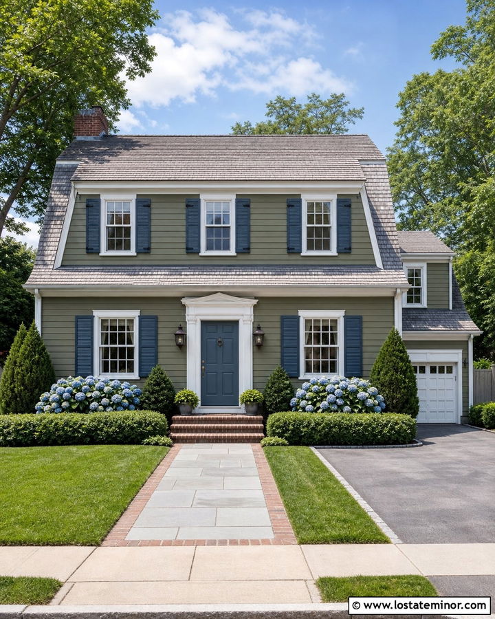 Moss Green House With Medium Blue Entry Door - 30 Moss Green House Design With Entry Door Ideas