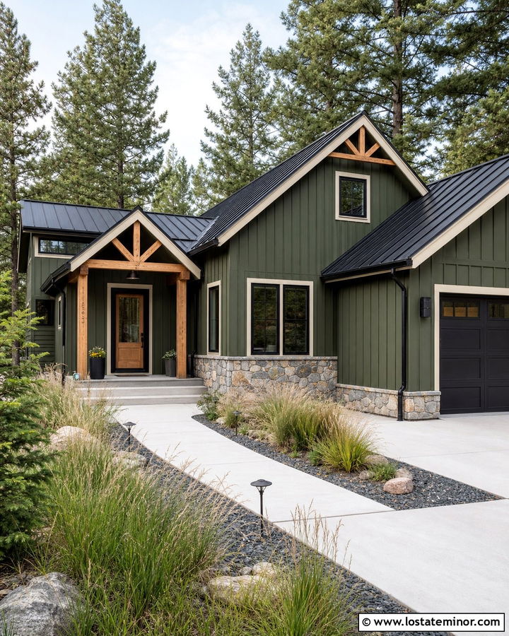 Moss Green House With Metal Roof And Black Storm Door - 30 Moss Green House Design With Storm Door Ideas
