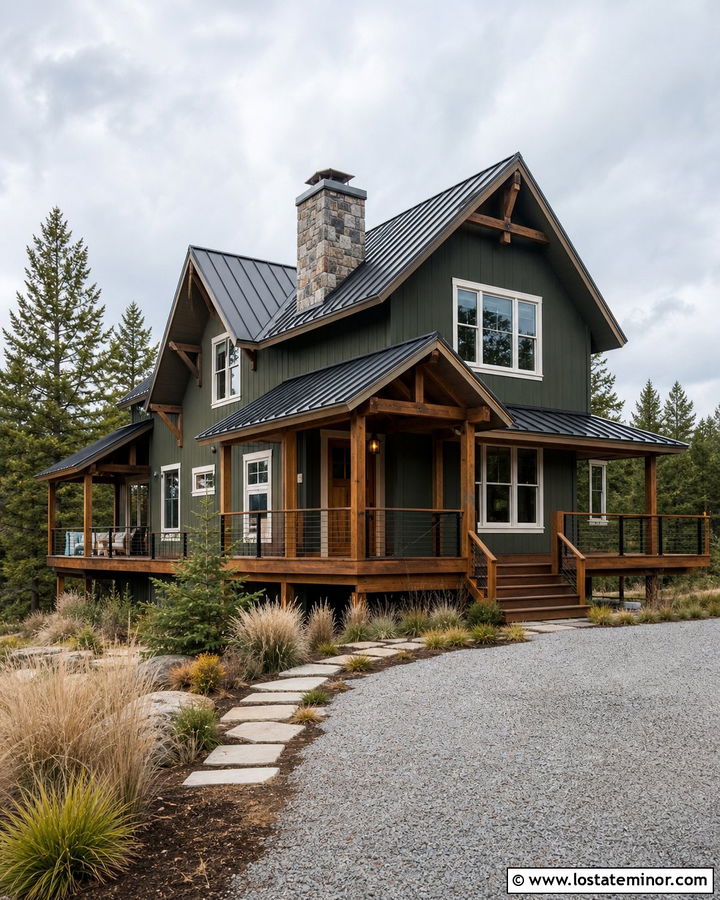 Moss Green House With Metal Roof And Wood Deck - 30 Moss Green House Design With Deck Ideas
