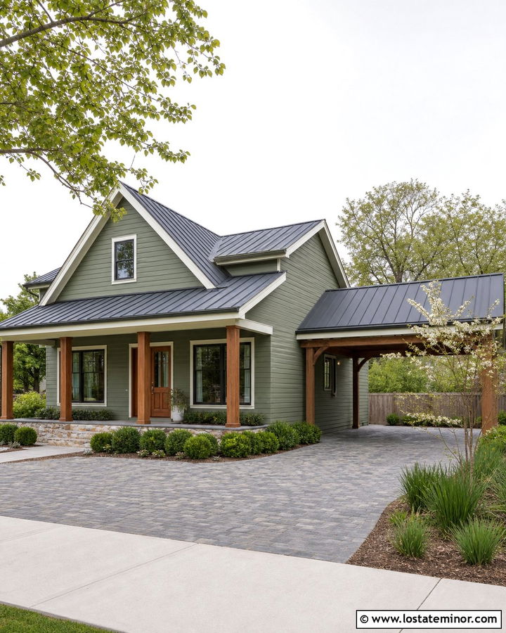 Moss Green House With Metal Roof Carport - 30 Moss Green House Design With Carport Ideas