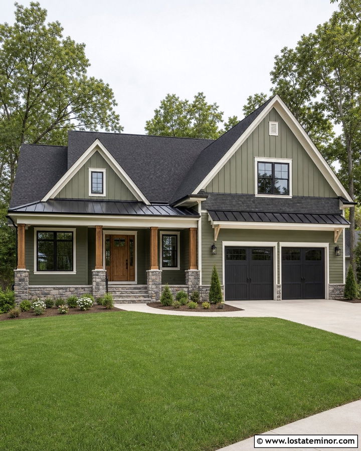 Moss Green House With Mixed Roof Materials - 30 Moss Green House Design With Roof Ideas