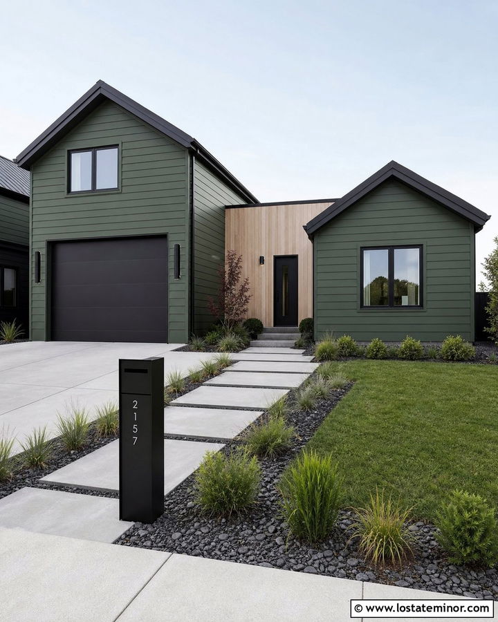 Moss Green House With Modern Black Mailbox - 30 Moss Green House Design With Mailbox Ideas
