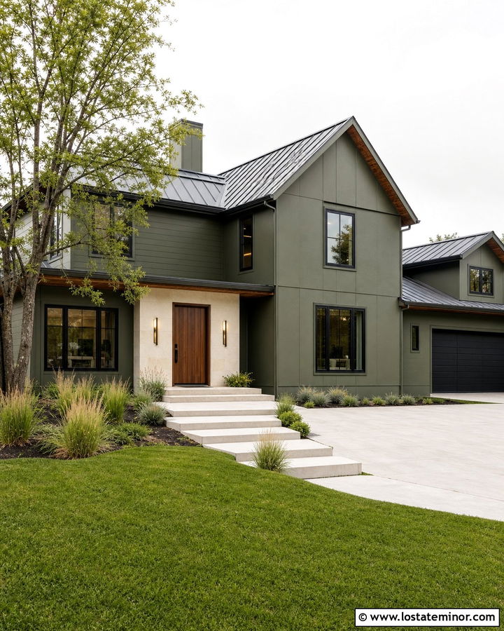 Moss Green House With Modern Brass Sconces - 30 Moss Green House Design With Light Fixtures Ideas