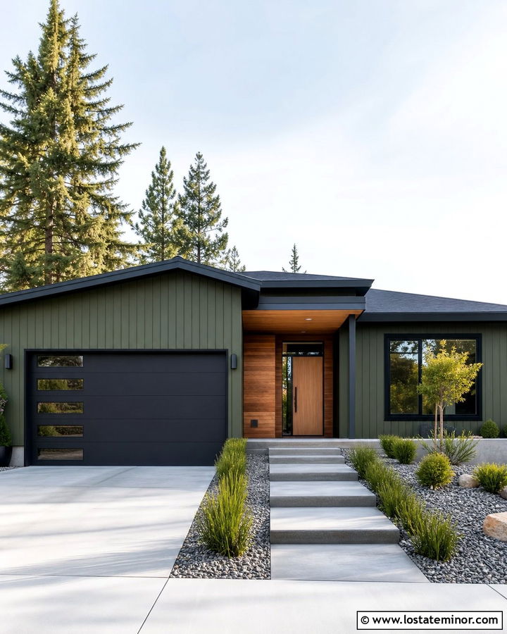 Moss Green House With Modern Flush Garage Door - 30 Moss Green House Design With Garage Door Ideas
