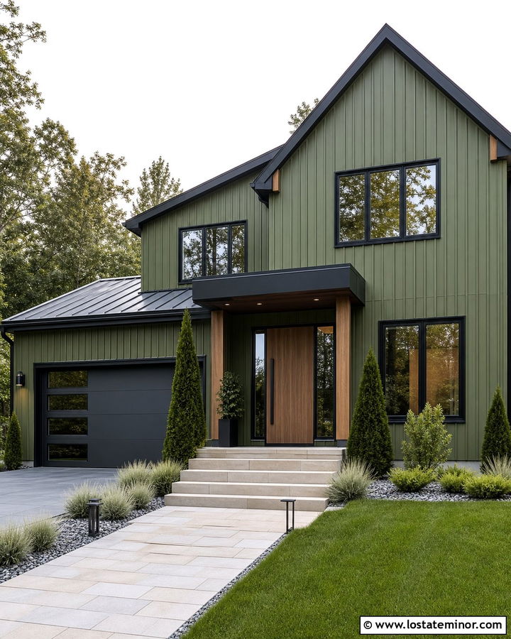 Moss Green House With Modern Paver Steps - 30 Moss Green House Design With Steps Ideas
