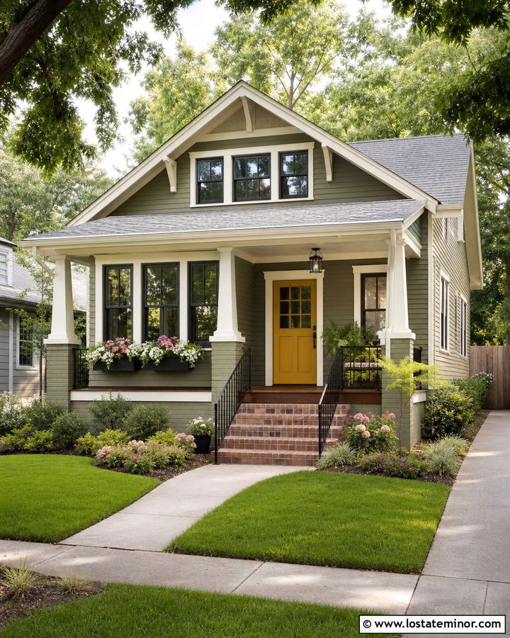 Moss Green House With Mustard Yellow Entry Door - 30 Moss Green House Design With Entry Door Ideas