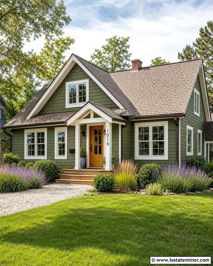Moss Green House With Mustard Yellow Front Door - 30 Moss Green House Design With Front Door Ideas