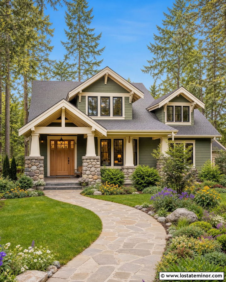 Moss Green House With Natural Oak Front Door - 30 Moss Green House Design With Front Door Ideas