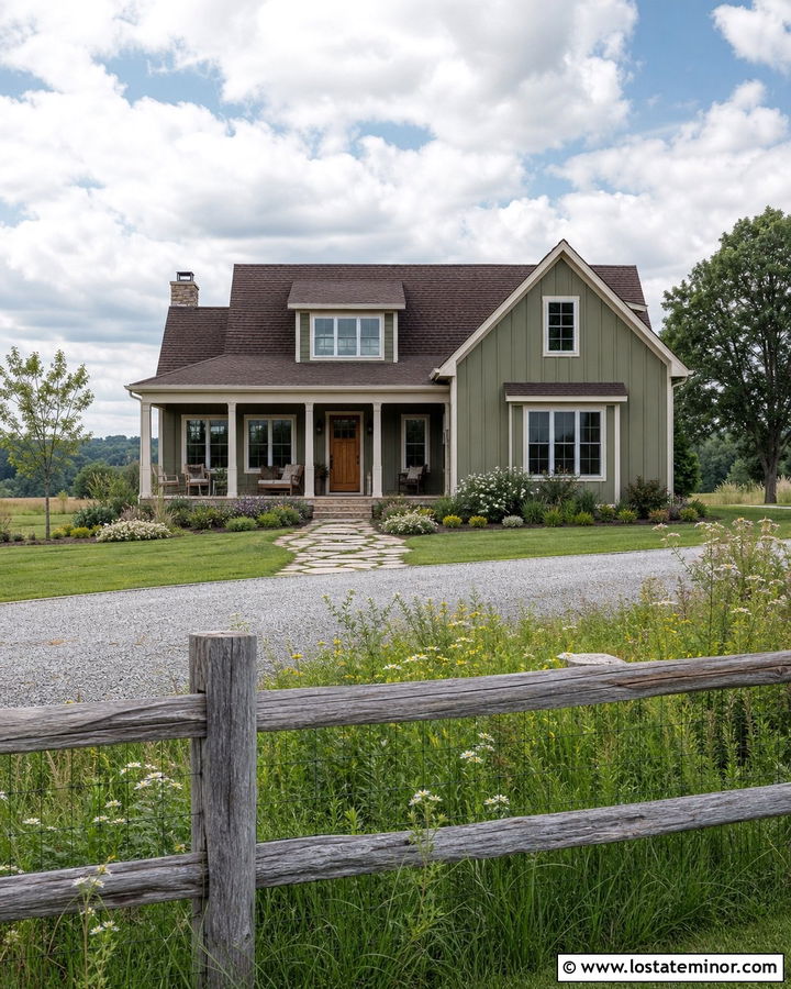 Moss Green House With Natural Split Rail Fence - 30 Moss Green House Design With Fence Ideas