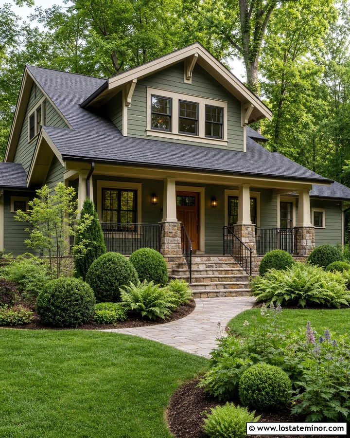 Moss Green House With Natural Stone Steps - 30 Moss Green House Design With Steps Ideas