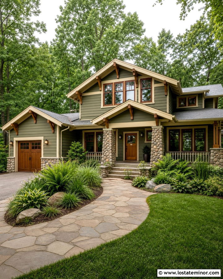 Moss Green House With Natural Wood Window Frames - 30 Moss Green House Design With Window Frames Ideas