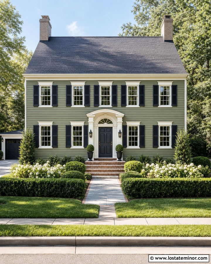 Moss Green House With Navy Blue Entry Door - 30 Moss Green House Design With Entry Door Ideas