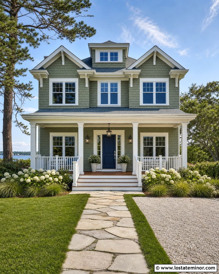 Moss Green House With Navy Front Door - 30 Moss Green House Design With Front Door Ideas