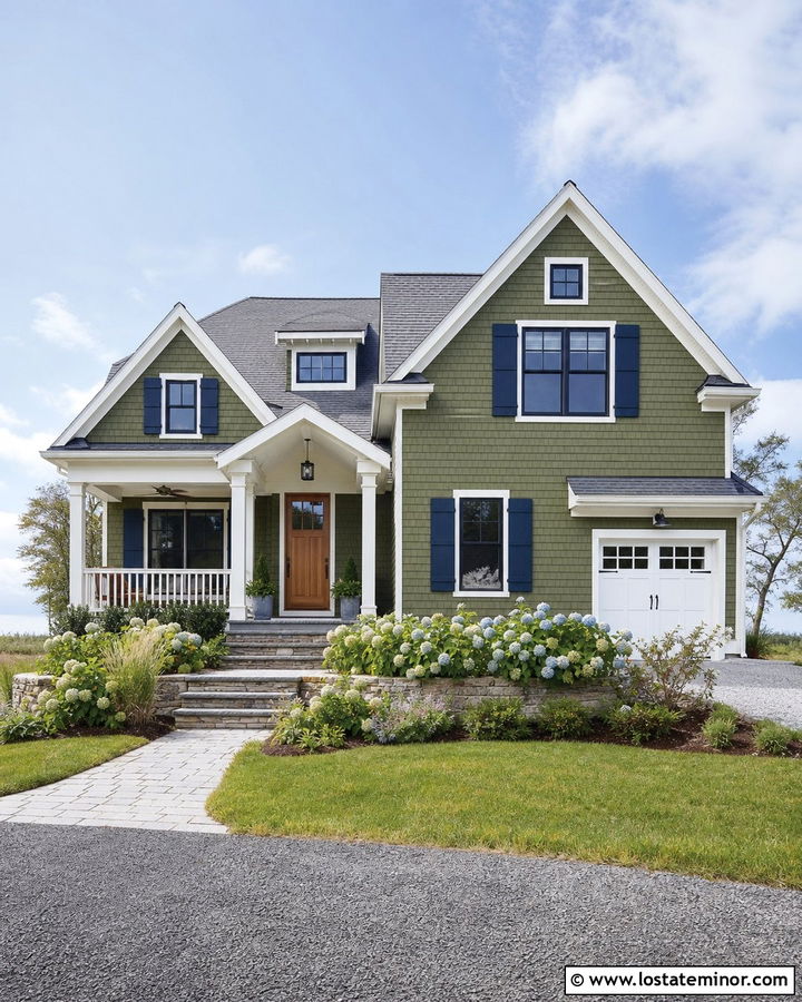 Moss Green House With Navy Window Frames - 30 Moss Green House Design With Window Frames Ideas