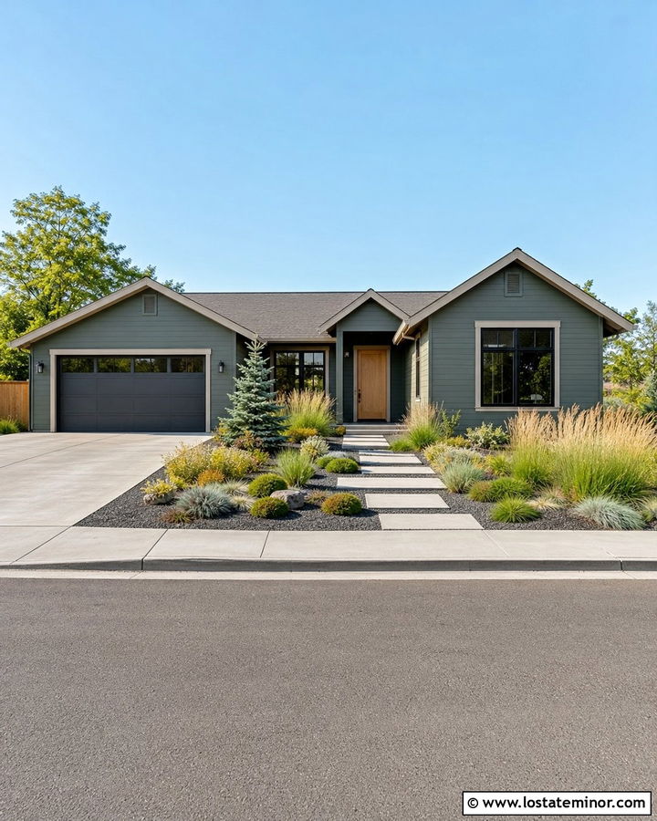 Moss Green House With Ornamental Grass Yard - 30 Moss Green House Design With Front Yard Ideas